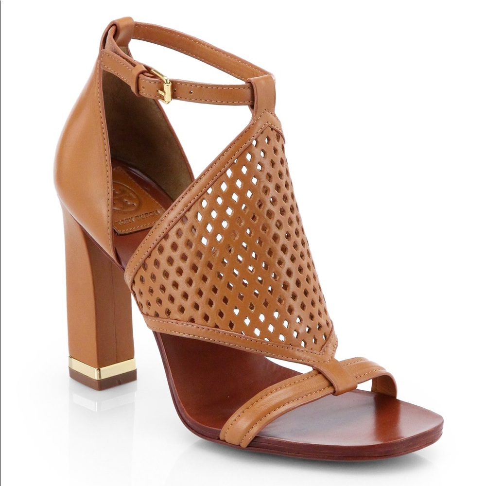 Tory Burch Doris Block Heel Leather Tan Sandal